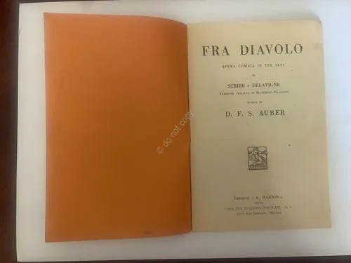 Libretto Opera Auber Fra Diavolo Ed. Barion 1934