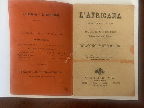 Libretto Opera Meyerbeer L'Africana Ed. Ricordi | Immagine Gallery 2