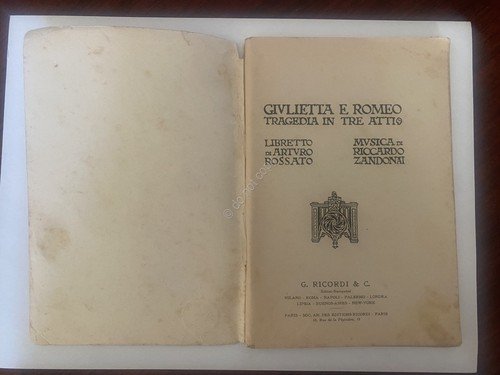 Libretto Opera Zandonai Giulietta e Romeo Ricordi anni '30 | Immagine Gallery 2