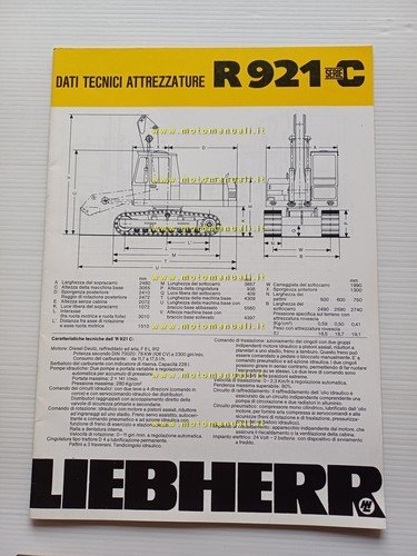 Liebherr escavatore R 921 C 1977 scheda tecnica depliant italiano …