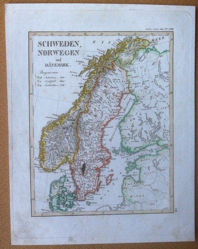 Litografia - Cartografia -Stieler's Sckul Atlas n° VIII Schweden Norwegen …