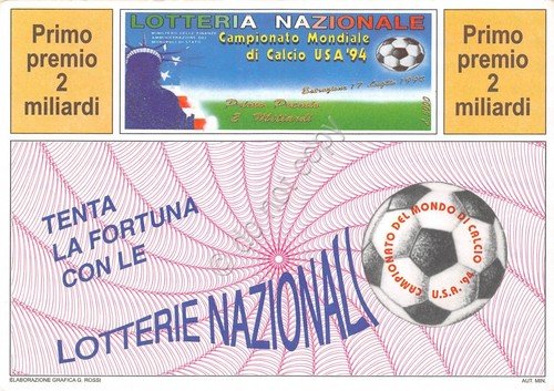 Lotteria Nazionale cartolina Campionato Mondiale di Calcio USA 1994 | Immagine principale