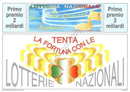 Lotteria Nazionale cartolina festival canzone italiana 45° Edizione Sanremo 1995 | Immagine principale