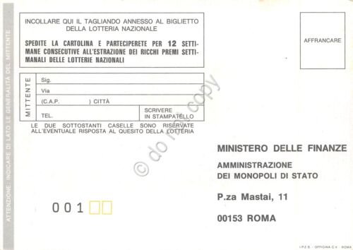 Lotteria Nazionale dello Spettacolo Cartolina Caserta 1991