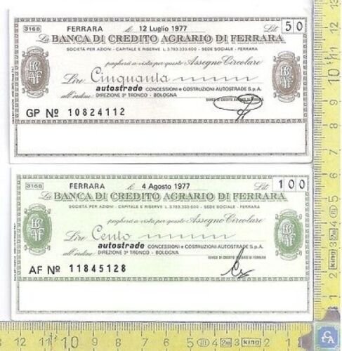Lotto di 2 MiniAssegni - Banca di Credito Agrario di …