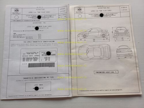 Lotus Elan Turbo 1990 scheda omologazione DGM Motorizzazione Facsimile
