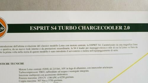 LOTUS ESPRIT S4 TURBO 2.0 1993 depliant originale auto brochure