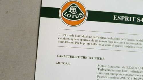 LOTUS ESPRIT S4 TURBO 2.0 1993 depliant originale auto brochure
