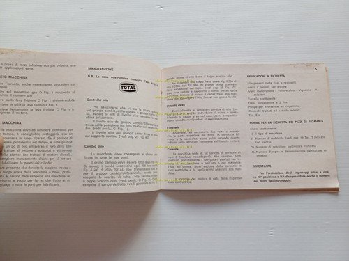 MAB motocoltivatore Talpa manuale uso + catalogo ricambi originale