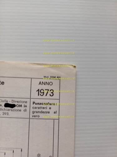 Malaguti 50 GAM 35 Cavalcone 1973 scheda omologazione DGM Facsimile …