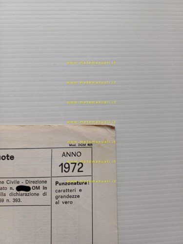 Malaguti 50 Hombre GAM 31 1972 scheda omologazione DGM Facsimile …