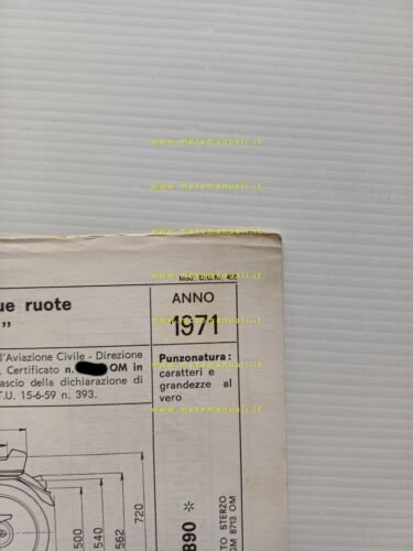 Malaguti 50 Prisma GAM 23 1971 scheda omologazione DGM Facsimile …