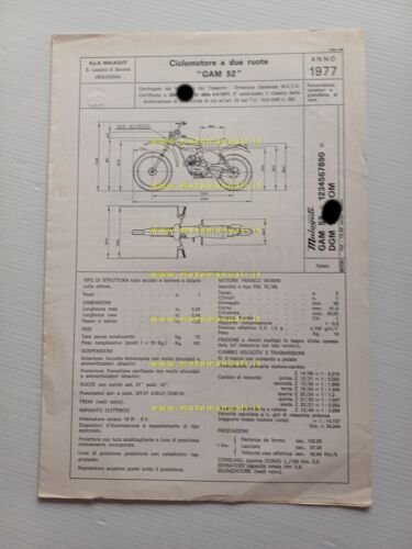 Malaguti 50 Ronco 21 6M GAM 52 1977 scheda omologazione …