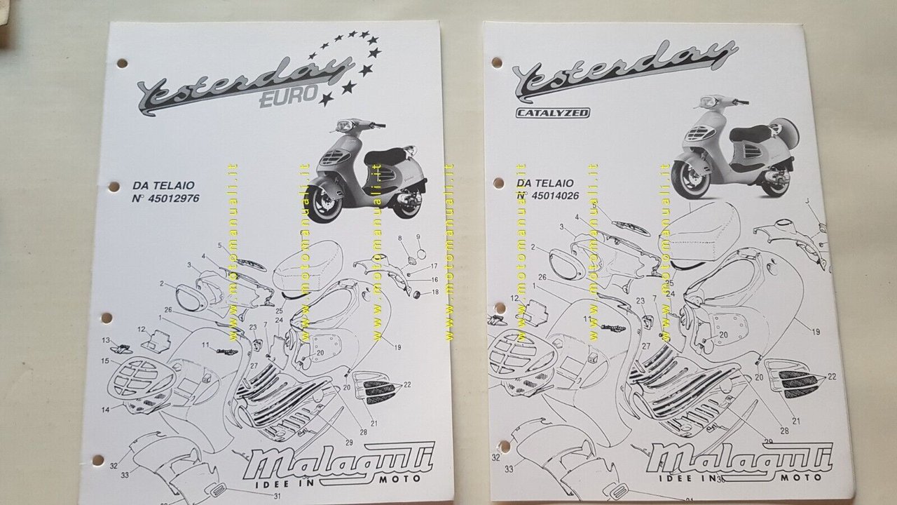Malaguti 50 YESTERDAY anni 90 2 cataloghi ricambi scooter originali …