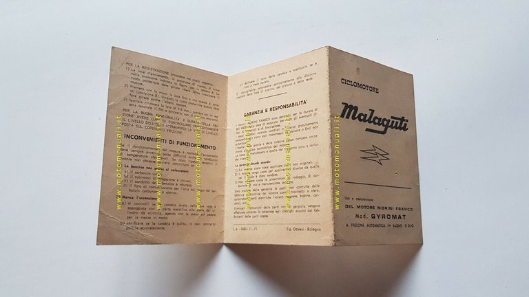 Malaguti motore 48 F. MORINI GYROMAT 1971 manuale uso italiano …