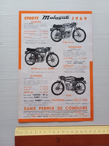Malaguti produzione modelli 1969 depliant FRANCESE originale