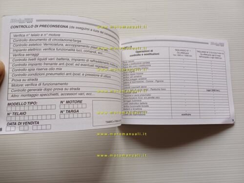 Malaguti scooter libretto tessera garanzia anni 90 originale nuovo