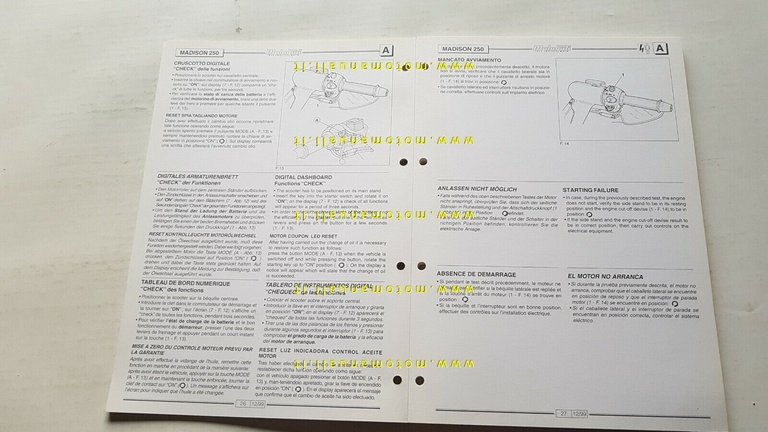 Malaguti scooter Madison 250 1999 manuale officina originale