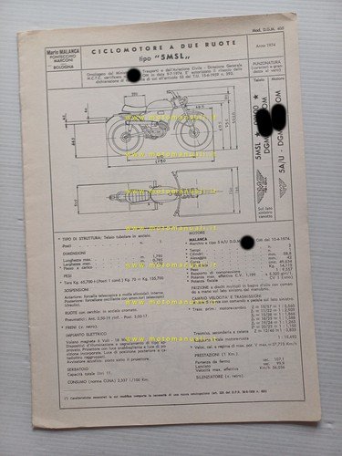 Malanca 50 Country 5MSL 1974 scheda omologazione DGM Motorizzazione Facsimile