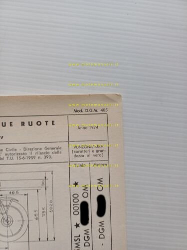 Malanca 50 Country 5MSL 1974 scheda omologazione DGM Motorizzazione Facsimile