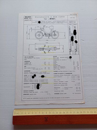 Malanca 50 Mascotte 1978 Facsimile originale scheda omologazione DGM Motorizzaz.