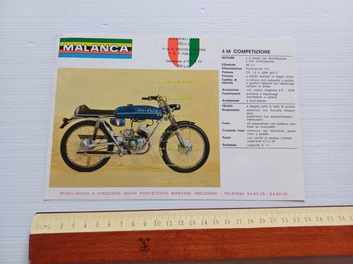 Malanca 50 Testarossa 45M - 4M Competizione 1973 depliant ciclomotore …