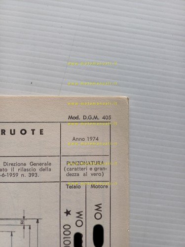 Malanca 50 Testarossa 5m DTR 1974 scheda omologazione DGM Motorizzaz. …