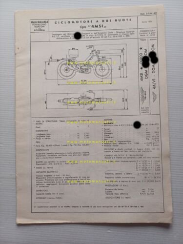 Malanca 50 Tigre 4MSI 1974 scheda omologazione DGM Motorizzazione Facsimile