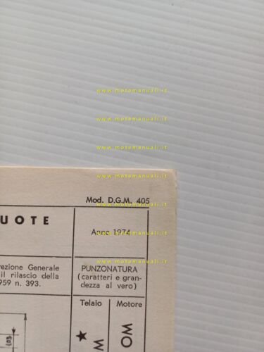 Malanca 50 Tigre 4MSI 1974 scheda omologazione DGM Motorizzazione Facsimile