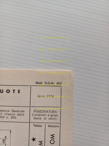 Malanca 50 Tigre 4MSI 1974 scheda omologazione DGM Motorizzazione Facsimile