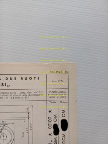 Malanca 50 Tigre 5M 5MSI 1974 scheda omologazione DGM Motorizzazione …