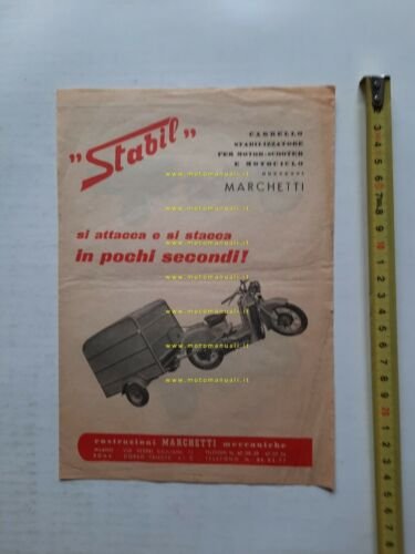Marchetti Stabil carrello appendice per moto depliant anni 50 originale …