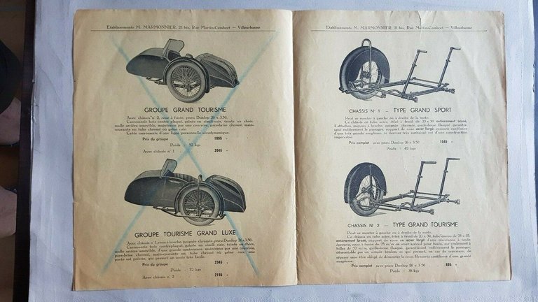 Marmonnier produzione Sidecar 1934 depliant anteguerra originale brochure