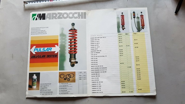 Marzocchi Ammortizzatori Pulsar catalogo applicazioni moto 1982 KTM Honda Yamaha