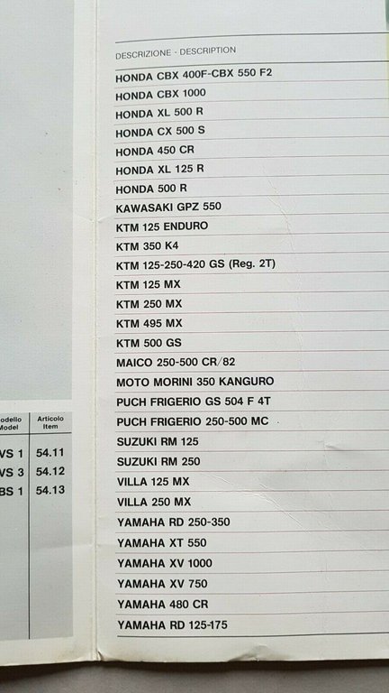 Marzocchi Ammortizzatori Pulsar catalogo applicazioni moto 1982 KTM Honda Yamaha