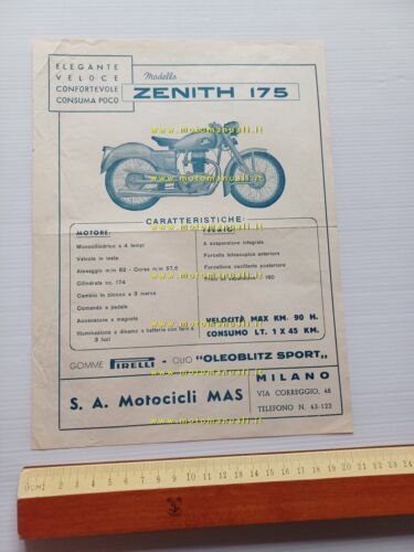 MAS Zenith 175 1952 depliant moto originale italiano