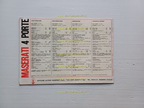 Maserati 4 Porte Quattroporte 4.2 1964 depliant originale italiano