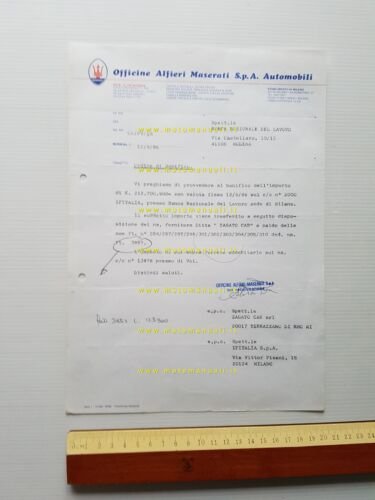 Maserati ordine bonifico a Zagato 1986 su carta intestata originale …