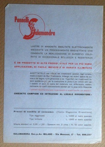 Materiali edili - Volantino pubblicitario Pannelli Salamandra - anni '50