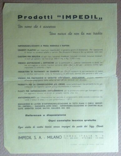 Materiali edili - Volantino pubblicitario Prodotti Impedil - anni '60