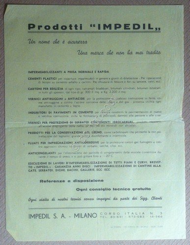 Materiali edili - Volantino pubblicitario Prodotti Impedil - anni '60 | Immagine principale