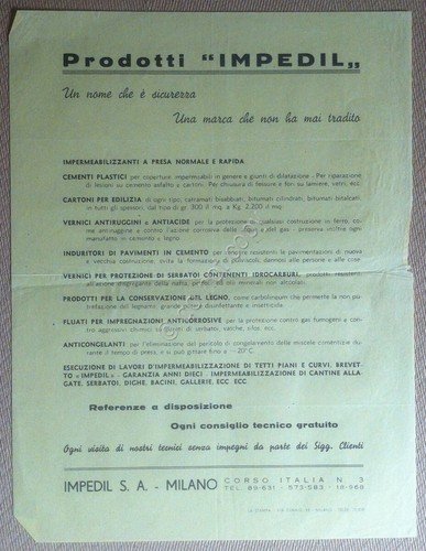 Materiali edili - Volantino pubblicitario Prodotti Impedil - anni '60