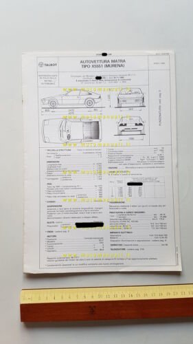 MATRA Murena 1.6 1980 facsimile scheda omologazione DGM originale