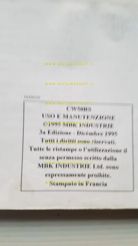 MBK 50 Booster Next Generation 1995 manuale uso manutenzione italiano …