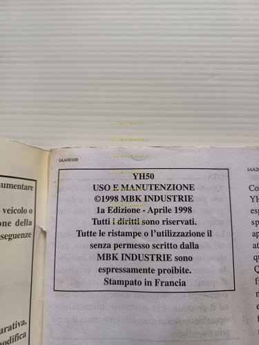 MBK 50 Flipper 5EU 1998 manuale uso manutenzione libretto originale …