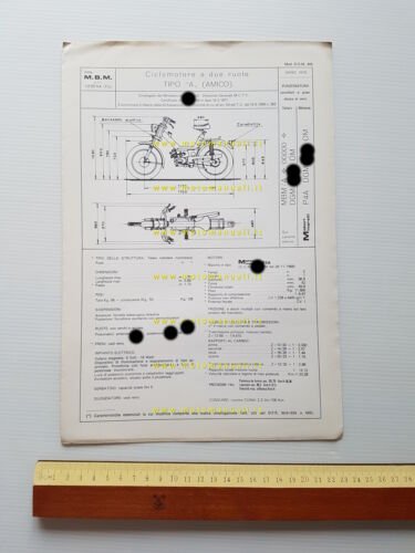 MBM 50 Amico tubone 1976 scheda omologazione DGM Facsimile originale