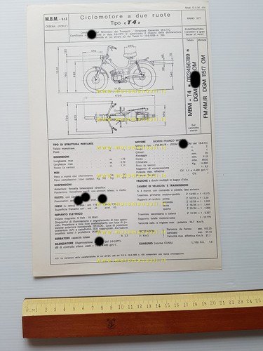 MBM 50 T4 tubone 1978 scheda omologazione DGM Facsimile originale
