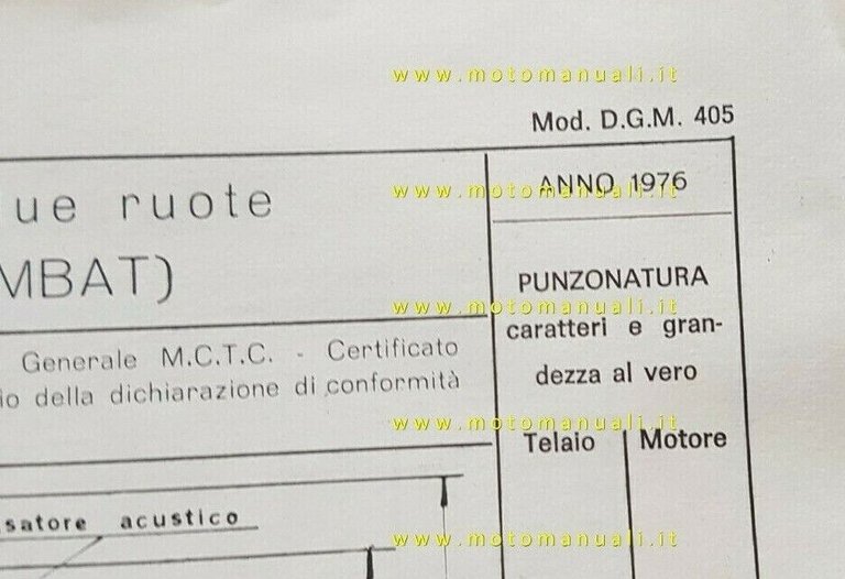 MBM Combat 50 1976 scheda omologazione DGM originale Motorizzazione