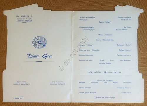 Menù - Nave Andrea C. - Diner Grec - Cena …