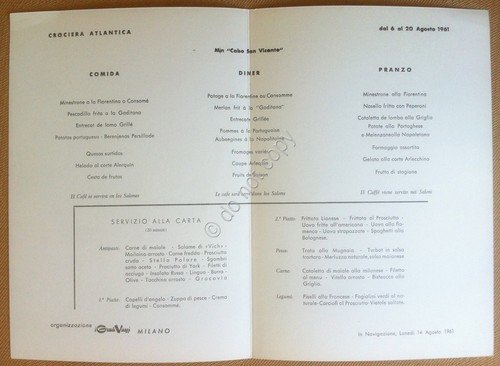 Menù - Nave Cabo San Vincente - Pranzo del 14 …